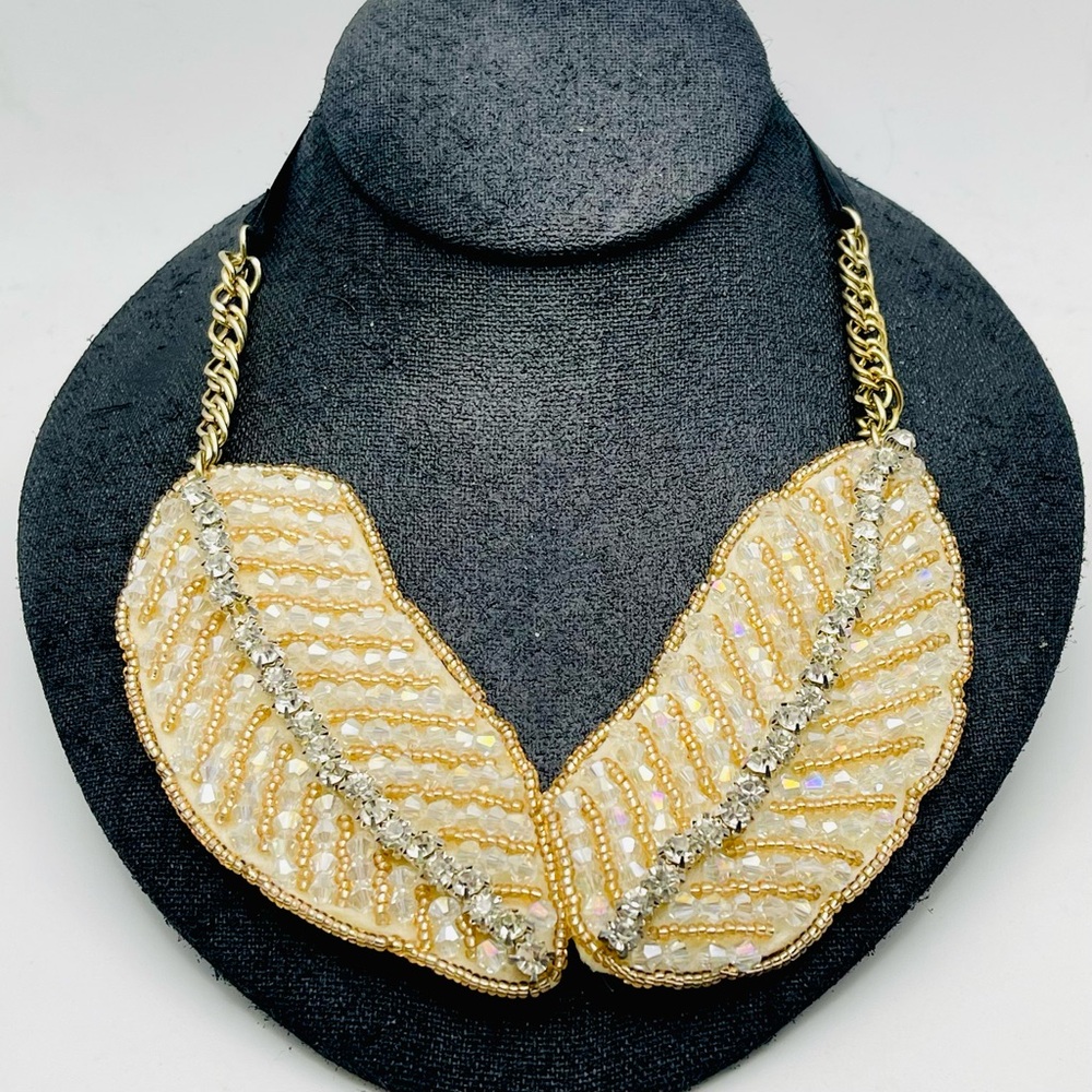 Charles Klein Sequin Rhinestone Bead Leaf or Feather Collar Statement Necklace